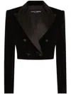 Dolce & Gabbana Cropped Cotton-blend Tuxedo Jacket In Schwarz