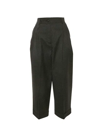 Pre-owned Dolce & Gabbana Dot-print Pleated Trousers In Black