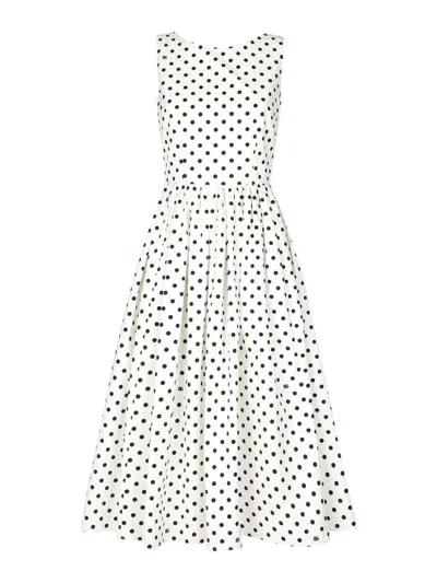 DOLCE & GABBANA DOTS PRINT COTTON MIDI DRESS