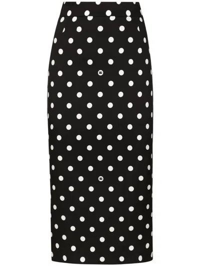 DOLCE & GABBANA DOTS PRINT SILK SKIRT