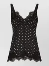 Dolce & Gabbana Silk Lingerie-style Top With Polka-dot Print And Lace Detailing In Black