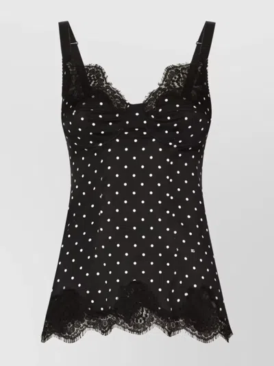 DOLCE & GABBANA DOTTED LACE TRIM TOP