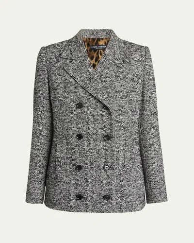 Dolce & Gabbana Dotted Wool-blend Double-breasted Blazer In Gray