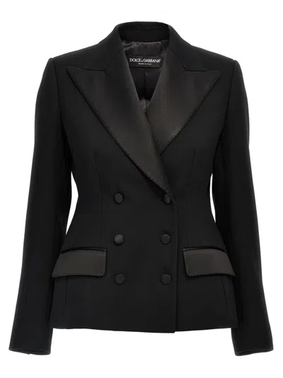 Dolce & Gabbana Tuxedo Blazer With Peak Lapel And Structured Shoulders In Black