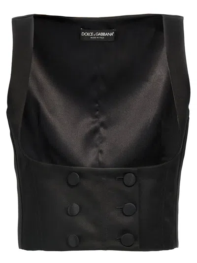 Dolce & Gabbana Double-breasted Duchess Silk Tuxedo Waistcoat In Black