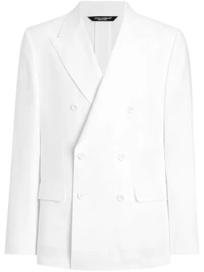 Dolce & Gabbana White Single-breasted Cotton Jacket In Neutral
