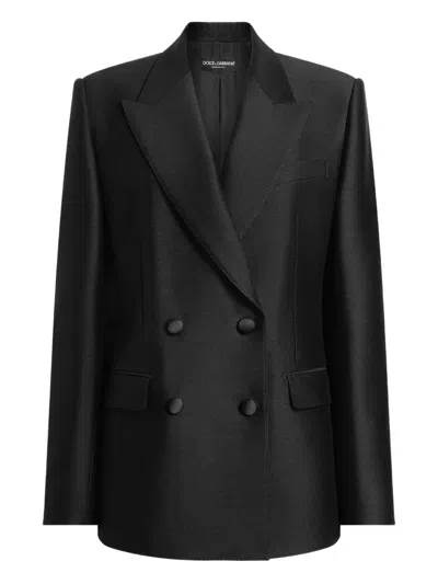 Dolce & Gabbana Faille Double-breasted Jacket Padded Shoulders In Black