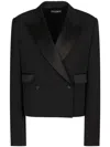 Dolce & Gabbana Gabardine Blazer Double Breasted Peak Lapels In Black