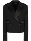 Dolce & Gabbana Gabardine Blazer Double Breasted Peak Lapels In Black