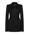 Dolce & Gabbana Double-breasted Wool Blend Blazer With Satin Detailing In Black
