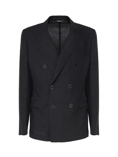 Dolce & Gabbana Double Breasted Blazer In Greish Blackco