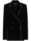 Dolce & Gabbana Double Breasted Velvet Blazer In Schwarz