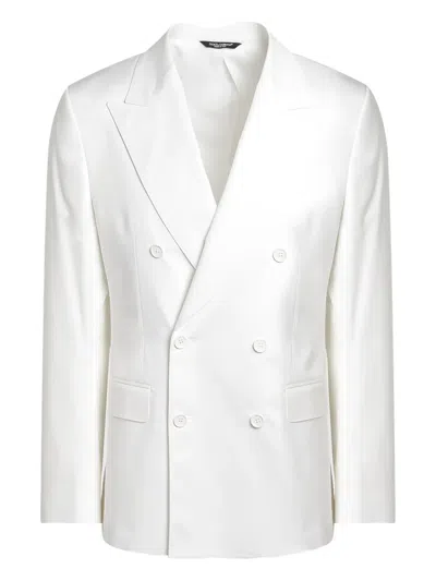 Dolce & Gabbana Cotton Jacket With Notch Lapels And Double-breasted Design In White