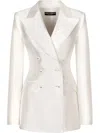 Dolce & Gabbana Double Breasted Blazer Structured Shoulders Silk In White