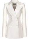 Dolce & Gabbana Double Breasted Blazer Structured Shoulders Silk In White