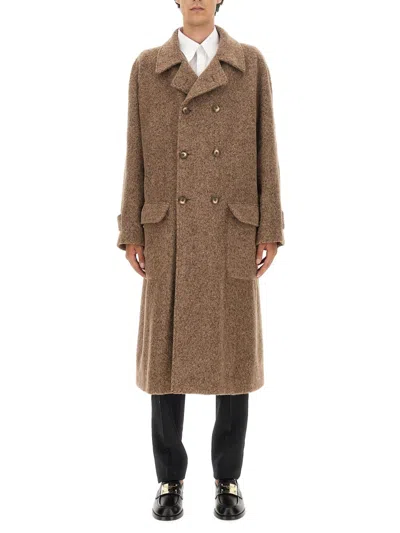 Dolce & Gabbana Men's Double-breasted Coat In Beige