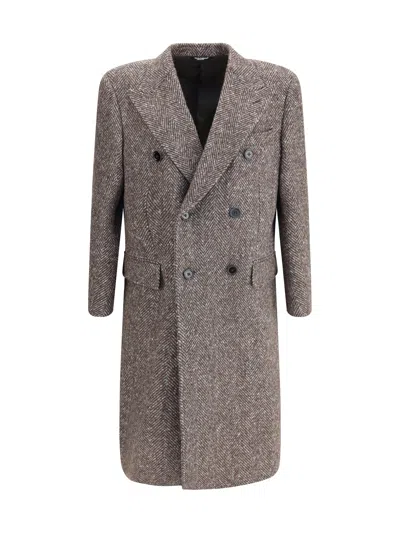Dolce & Gabbana Double-breasted Coat In Brown