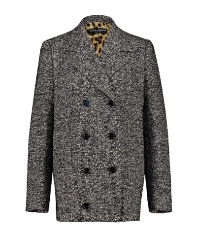 Dolce & Gabbana Double-breasted Tweed Jacket In Gray