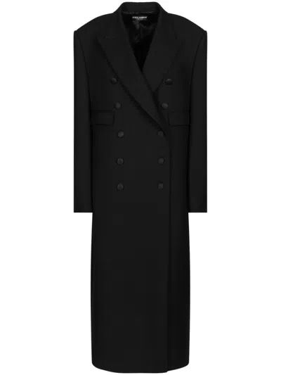 Dolce & Gabbana Double Breasted Tuxedo Long Coat In Black