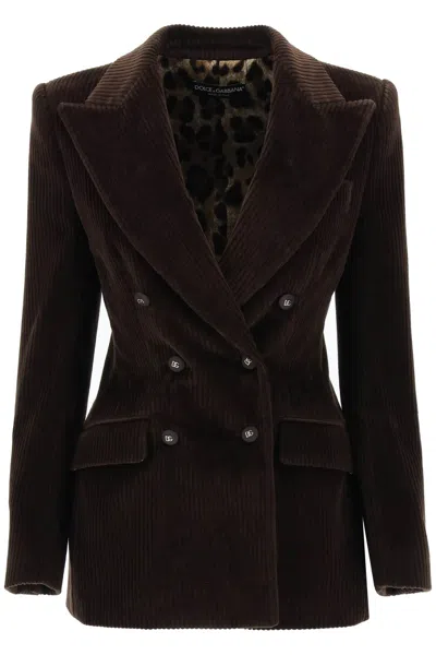 Dolce & Gabbana 双排扣灯芯绒西装式外套 In Brown