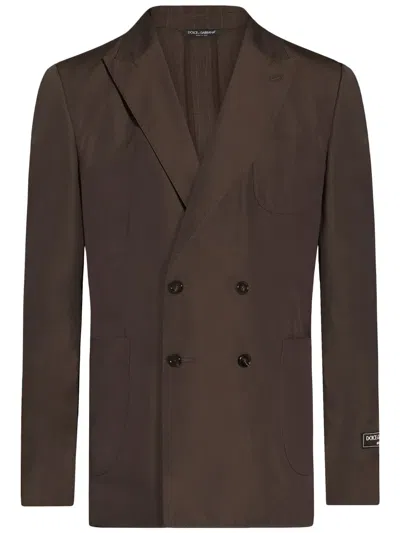 Dolce & Gabbana Double-breasted Cotton Jacket In Brown