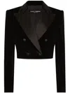 Dolce & Gabbana Cropped Double-breasted Silk Blazer With Wide Lapels In Black