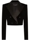 Dolce & Gabbana Cropped Cotton-blend Tuxedo Jacket In Black