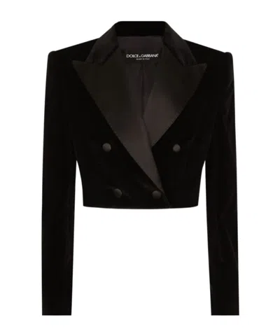 DOLCE & GABBANA DOLCE  GABBANA DOUBLE-BREASTED CROPPED VELVET BLAZER