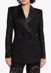 Dolce & Gabbana Double-breasted Satin-trimmed Corded Lace Blazer In Black