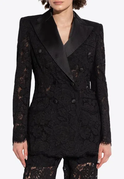DOLCE & GABBANA DOUBLE-BREASTED FLORAL LACE BLAZER