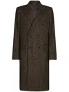 Dolce & Gabbana Double-breasted Herringbone Coat In Brown