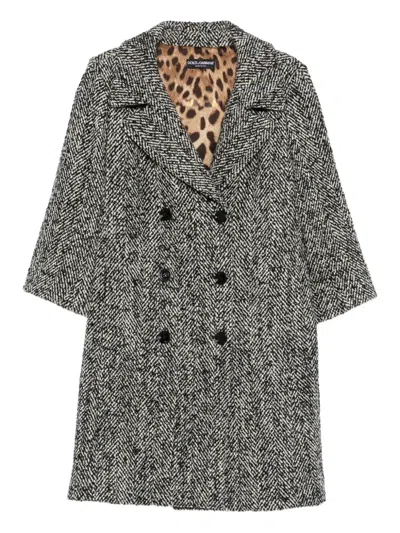 DOLCE & GABBANA DOUBLE-BREASTED HERRINGBONE COAT