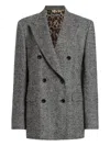 Dolce & Gabbana Double-breasted Herringbone Jacket With Animal Print Lining Clothing In Gray