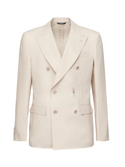 Dolce & Gabbana Sicilia Double-breasted Linen Blazer In Neutrals