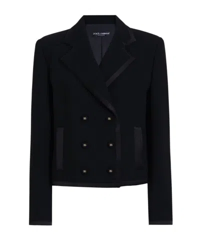 Dolce & Gabbana Wool Crepe Double Breasted Jacket In Black