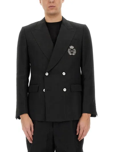Dolce & Gabbana Double-breasted Linen Jacket In Black