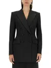 Dolce & Gabbana Double-breasted Wool Blend Blazer With Satin Detailing In Black