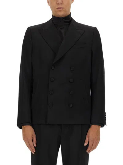 Dolce & Gabbana Stretch Wool Double Breast Blazer In Black