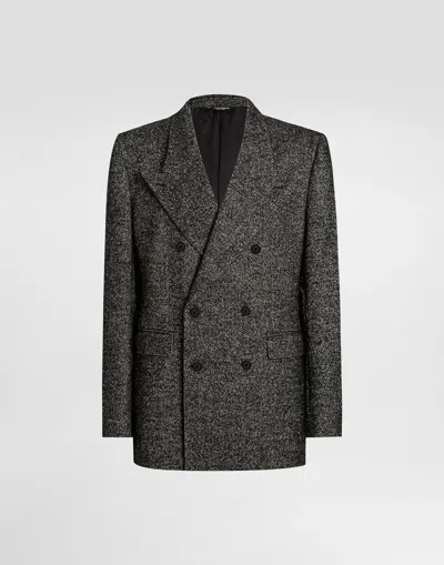 Dolce & Gabbana Double-breasted Jacket In Chevronwool In Black