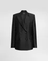 Dolce & Gabbana Tech-gabardine Double-breasted Blazer With Satin Peak Lapel In Black