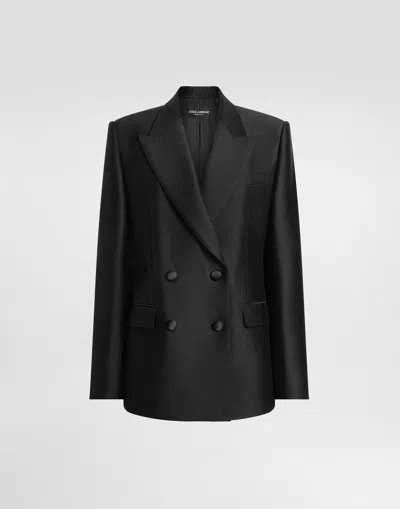 Dolce & Gabbana Double-breasted Jacket In Faille In Black