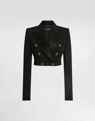 Dolce & Gabbana Double-breasted Jacket In Wool Gabardine In Black