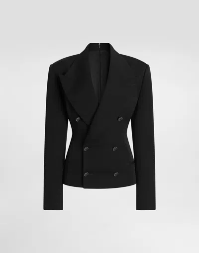 Dolce & Gabbana Double-breasted Jacket In Wool Gabardine In Black