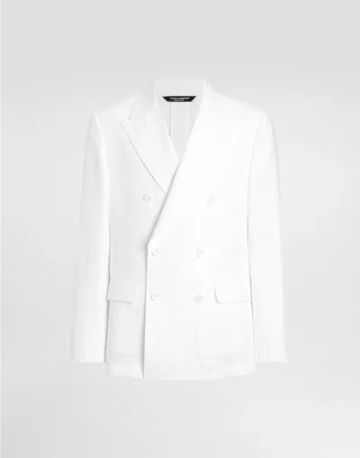 Dolce & Gabbana Double-breasted Linen Fabric Jacket In White