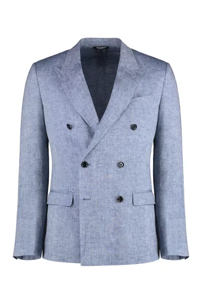 Dolce & Gabbana Double-breasted Linen Jacket In Blue