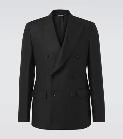 Dolce & Gabbana Double-breasted Linen Suit Jacket In Black