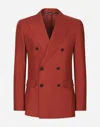 Dolce & Gabbana Double-breasted Linen Blazer In Red