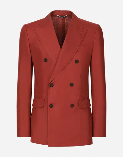Dolce & Gabbana Double-breasted Linen Blazer In Red