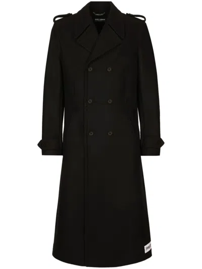 Dolce & Gabbana Double Breasted Straight Hem Coat In Black