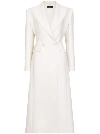Dolce & Gabbana Wool Cady Double Breast Long Coat In White